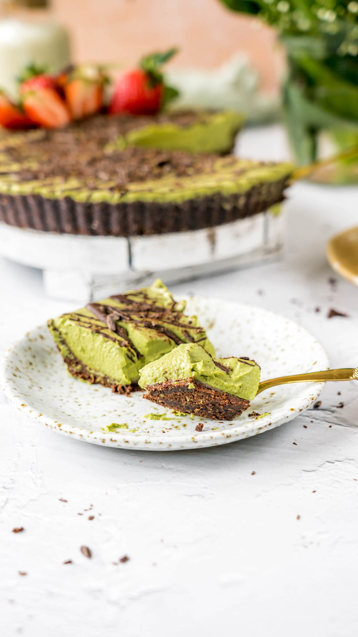 Veganer Matcha Schoko Cheesecake